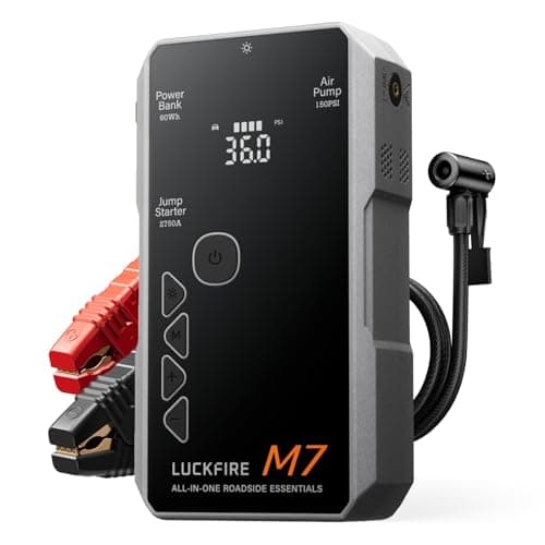 LUCKFIRE M7 SmartIgnition Jump Starter with Air Compressor, TÜV Certified 12V Car Battery Booster Pack, Portable Tire Inflator, Jump Box, 60Wh Power Bank, for 10L Gas and 8.5L Diesel