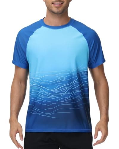 VAYAGER Mens Swim Shirt Short Sleeve UPF 50+ Rash Guard Blue