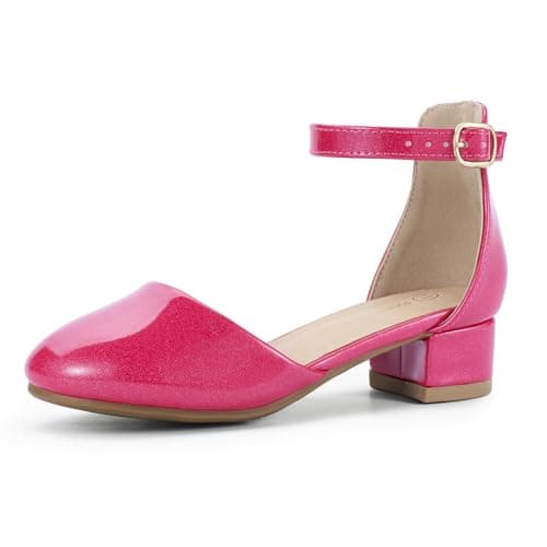 PANDANINJIA Girls Heels Flower Girl Dress Shoes Kids Pink Pumps Size 5