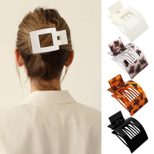 Velscrun Flat Hair Clips for Women Girls, Tortoise Color Lay Flat Claw Clips, Strong Hold Large Hair Clip for Thick Hair, French Duck Billed Hair Jaw Claw Clip, Non Slip Grip for Daily Styling