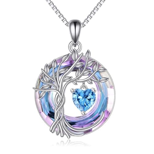 POPLYKE Mothers Day Gifts for Mom Her Wife Tree of life Birthstone Necklace for Women Sterling Silver Tree Jewelry Blue Topaz Pendant December Birthstone Gemstone Anniversary Birthday