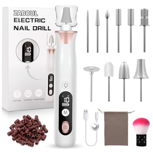 ZABOUL Electric Nail Drill Kit Cordless Professional Manicure Pedicure Nail File Buffer for Acrylic Nails Gel Polishing Removing Manicure Salon Home with Nail Drill Bits Sanding Bands