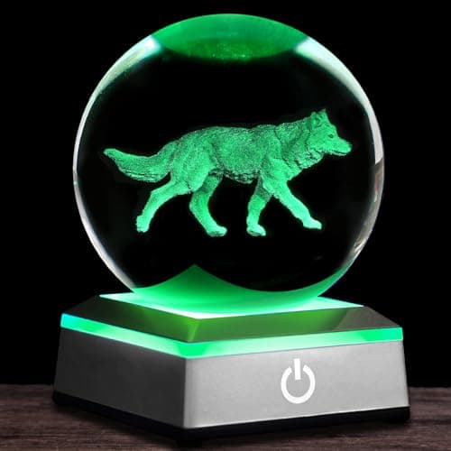 Oriamde 3D Wolf Crystal Ball Night Light 3.15 inch Glass Ball Table Lamp with Color Changing Touch Base Decor Ideal Wolf Statue Decor Gifts for Friends Kids Christmas Birthday
