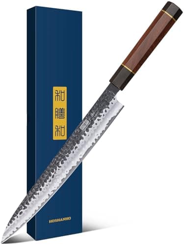 HOSHANHO Sushi Knife Japanese Sashimi Knives 10 Inch, Hand Forged High Carbon Steel Yanagiba Knife, Kitchen Chef Knives for Cutting Sushi & Sashimi, Fish Filleting