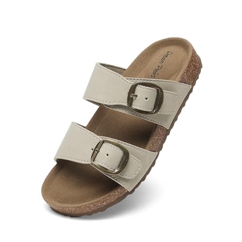 DREAM PAIRS Girls Boys Slides For Kids Non-Slip with Adjustable Straps for Indoor & Outdoor Toddler Little Kid/Big Kid,Size 10 Toddler,Beige,SKSS26001K