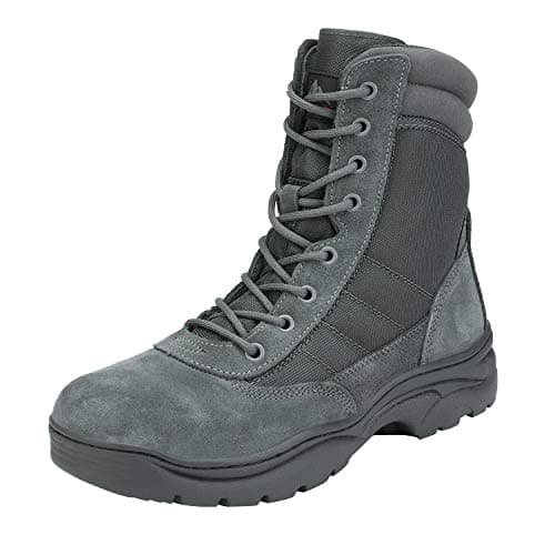 NORTIV 8 Men's Military Tactical Work Boots Side Zipper Leather Motorcycle Combat Boots Trooper(6-8 Inches),Size 6.5W,Dark Grey-8 Inches