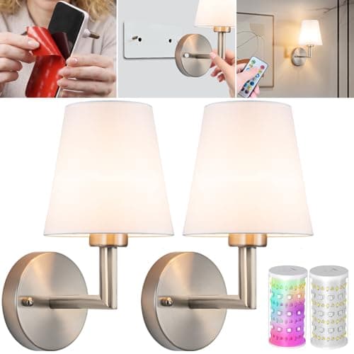 Vimhou Peel and Stick Wall Sconces, Stick On Wall Sconce Set of 2, Battery Operated Wireless Wall Light, No Drill Adhesive Wall Lamp, Corn Bulb with 10000mAh Rechargeable Battery, Bedroom Wall Decor