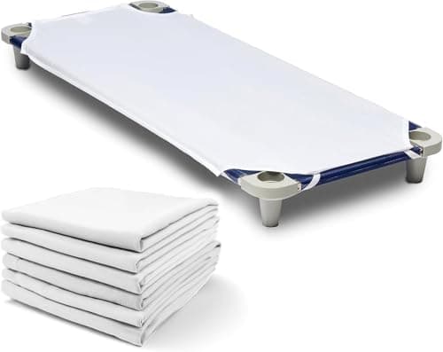 Rollee Pollee White Microfiber Cot Sheets - Super Soft & Durable with Elastic Loops - Ideal for Preschool & Daycare Naptime Bedding - Toddler Size 23" x 42" 6-Pack