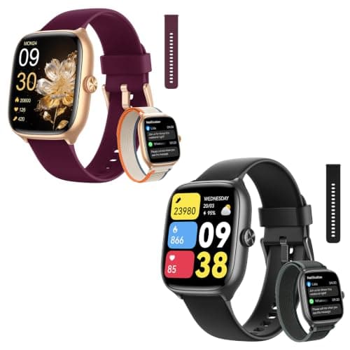 Smart Watch for Women Men Android & iPhone [40mm 3 Bands, Purple+Black]