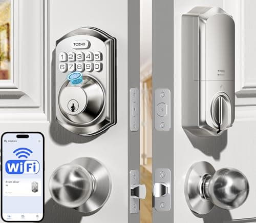 TEEHO TE012W-K WiFi Smart Keyless Entry Door Lock with Knob, Satin Nickel