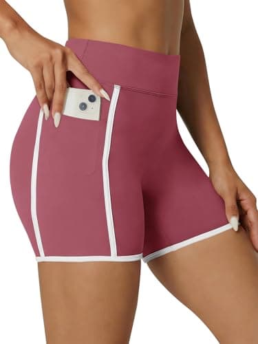 Aoysky Womens Buttery Soft Workout Biker Shorts with Pockets Spandex High Waisted Athletic Running Yoga Shorts Dark Pink