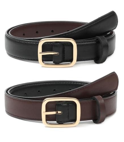 Kajeer Reversible Belts for Women, Two-in-One PU Leather Womens Belts for Jeans with Golden Buckle(S, Black + Coffee)