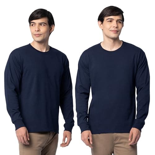 Fruit of The Loom Men's Eversoft Cotton T Shirts, Breathable & Moisture Wicking with Odor Control, Sizes S-4X, Long Sleeve-Navy