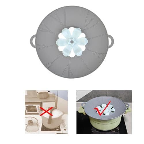 JiuKoSpaces Spill Stopper Lid Cover, Boil Over Spill Stopper, Silicone Pot Lid, 10.24" Spill Stopper, Microwave Splatter Cover with Vents, Multi-Function Kitchen Tool (Grey)