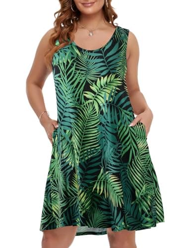 BELAROI Women Plus Size Sundress Summer Casual Hawaiian Dresses Beach Swimsuit Cover Ups Sleeveless Tshirt Scoop Neck Swing Tank Pockets (1X, Flower81)