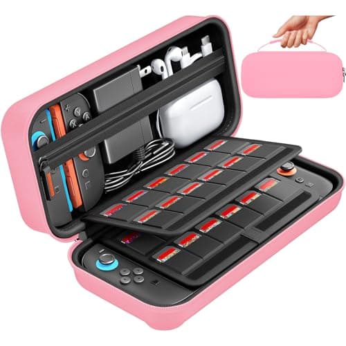 daydayup Switch Carrying Case Compatible with Nintendo Switch 2, with 24 Games Cartridges Protective Hard Shell Travel Carrying Pouch DS Case Pink