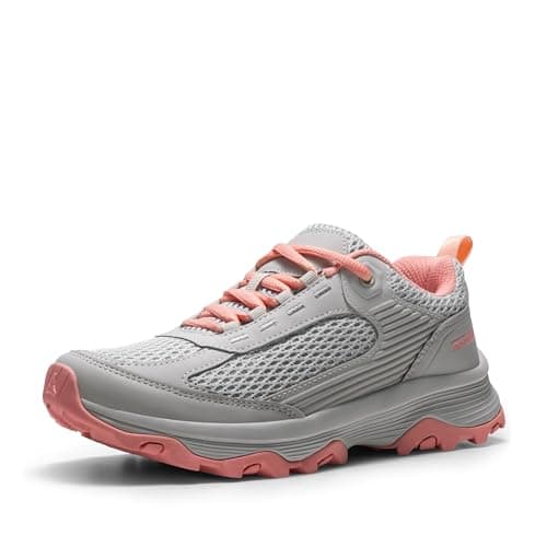 NORTIV 8 Women's Hiking Shoes Lightweight Breathable Mesh Walking Sneakers Outdoor Work Shoes,Size 8,Grey/Pink,SNHS243W