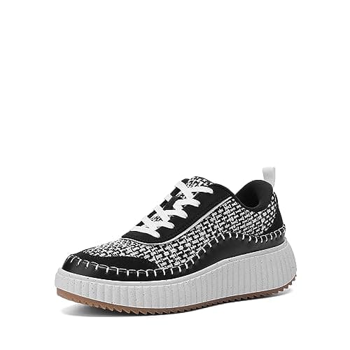 DREAM PAIRS Women Wide Chunky Casual Platform Fashion Sneaker,Size 8W,Black/White,SDFN2379W-W