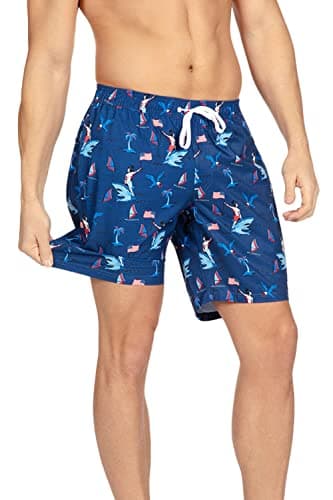 Tipsy Elves Blue Fin Riding Founder 4 Way Stretch Swim Trunks for Men Size Medium