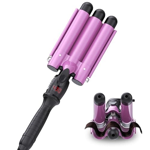 kuwa 15 Variable Temperature Crimper Hair Tool,3 Barrel Curling Iron,Hair Crimper for Women,WaverHair Tool,Hair Waver with LCD Temperature Display