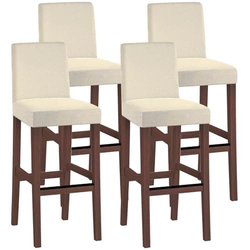 SHILV. HOME Dining Chair Covers,Bar Stool Covers,Barstool Chair Slipcovers Pub Counter Seat Cover (Beige, Set of 4)