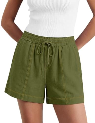 Womens Summer Linen Shorts Casual Elastic Waisted Loose Wide Leg Shorts Vacation Outfits Green S