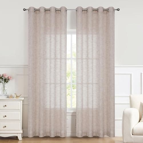 Coral Metallic Sparkling Sheer Curtain Decorative Window Treatment Linen Textured for Living Room and Bedroom Christmas Drapes with Grommets Bliss Rustic Farmhouse Curtains, 50"x84"x2, Blush