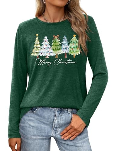 PECHAR Christmas Shirts for Women: Merry Christmas T Shirts Long Sleeve Christmas Tree Shirt Xmas Gift Blouse Tee Tops