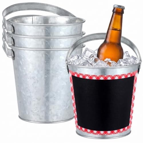 RimCereal 4 Pack Red Gingham Picnic Galvanized Metal Buckets for Summer BBQ