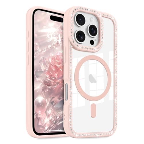 LCHULLE Magnetic for iPhone 16 Pro Max Case Glitter Rhinestones, Baby Pink