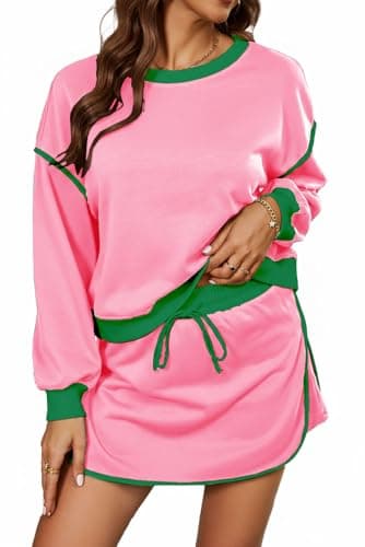 Opemiby Women's 2 Piece Skort Outfits Set Bonbon 2XL