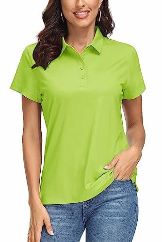 MAGCOMSEN Women's Polo Shirts Short Sleeve UPF 50+ Sun Protection Polos for Casual Work Quick Dry Collared Shirt Green S