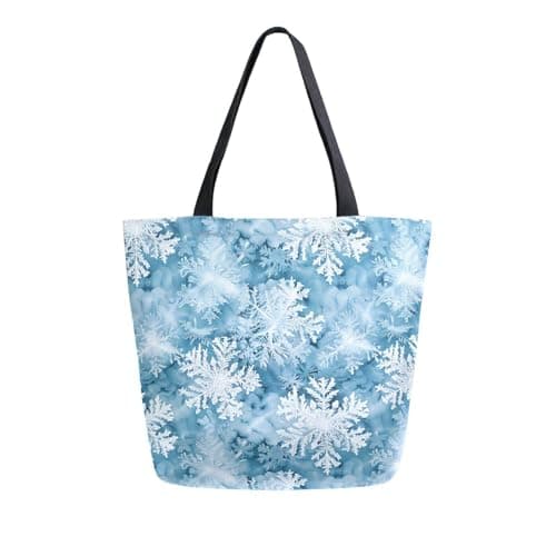 SUABO Snowflake Pattern Tote Bag Canvas Tote Bags for Women Shoulder Bag, Reusable Shopping Bag for Travel Grocery