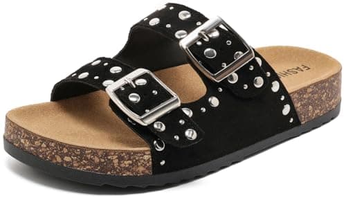 Mbqrbqia Women's Cork Footbed Sandals, Adjustable Buckle Slip-On Mules