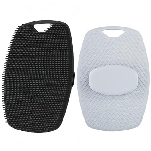 2 Pack Silicone Body Scrubber, Highly Elastic Bristles Handheld Brush for Shower, Lather Well and Gentle Exfoliating, Makes Skin Smooth, for Women and Men, Black and Gray