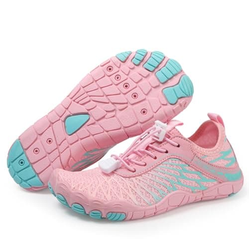 AoSiFu Kids Water Shoes Boys Girls Swim Hiking Aqua Socks Quick Dry Beach Barefoot Shoes Walking Sneakers Little Big Kid 1811-Pink, 32