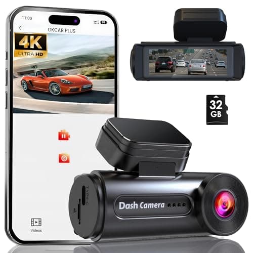 4K Dash Cam Front with Built-in WiFi, Dash Camera for Cars, 32GB Card Included, Super Night Vision Dash Camera, Loop Recording Car Camera, G-Sensor, 24H Parking Monitor, Supports Up to 256GB
