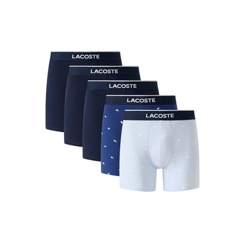 Lacoste Men's Cotton Stretch Mini Croc Print Boxer Briefs, 5-Pack (Amazon Exclusives), Phoenix Blue/Methylene/Navy Blue, Small