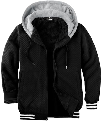 ZITY Men's Zip Up Hoodie Sherpa Lined Heavyweight Jacket Waffle Knit Fleece Thick Winter Warm Sweatshirt Black-1 3X-Large