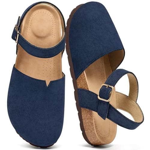 Ecetana Women's Closed Toe Sandals Comfortable Cork Footbed Flats