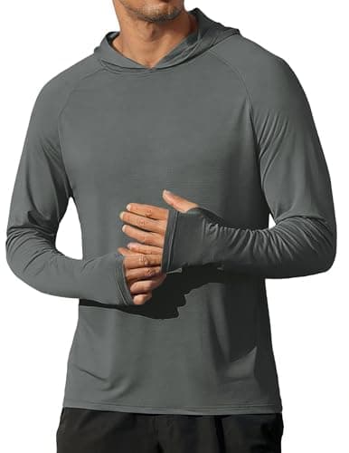 COOFANDY Mens UPF 50+ Sun Protection Shirts Long Sleeve Rash Guard Lightweight Fishing Hoodie for Men Gray