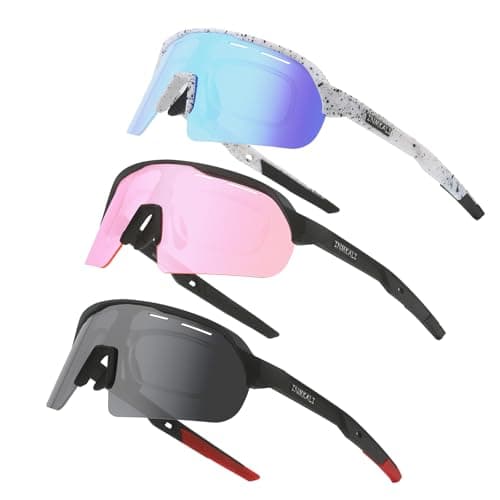 INMKALI 3 Pack Baseball Sunglasses Cycling Glasses for Men Women Youth Outdoor Sports Running Softball Driving Anti-impact UV 400 Protection (Black/Blue/Pink)