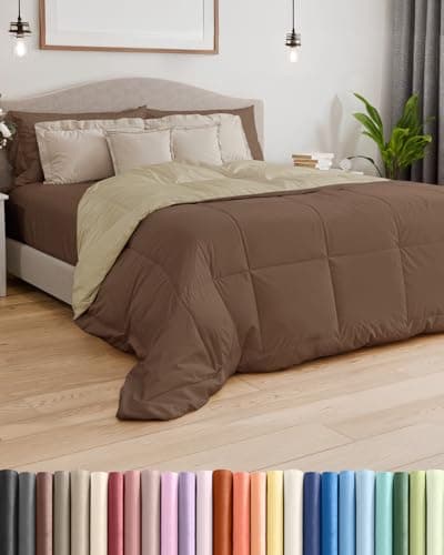 Comforter Twin Size - Soft Reversible Comforter - Brown/Beige, 68" x 88"