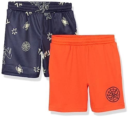 Amazon Essentials Disney | Marvel | Star Wars Toddler Boys' Active Mesh Basketball Gym Shorts, Pack of 2, Marvel Spider-man, 2T