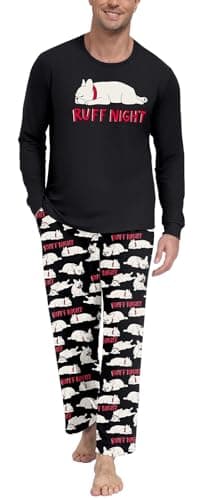 PrinStory Ruff Night Funny Dog Pajamas For Men - Cute Sleeping Puppy Graphic Sleepwear Cozy Dog Lover Loungewear Pet Owner Gift Pajamas Set 2XL
