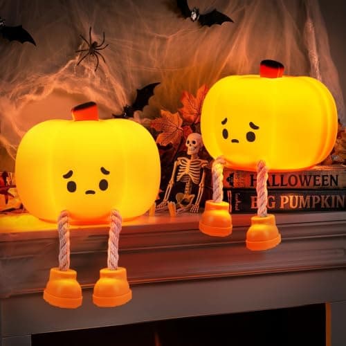 BrizLabs Pumpkin Night Light, 2 Pack Rechargeable Halloween Nightlights