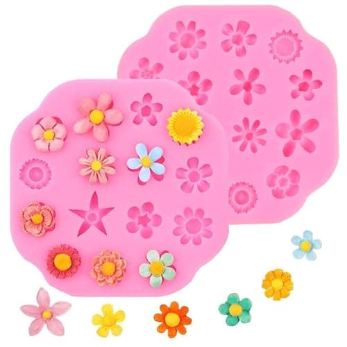 2 Pcs Daisy Flower Fondant Molds Chrysanthemum Silicone Molds Small Flower Candy Mold Chocolate Cake Fondant Mold Polymer Clay Resin Mould for Wedding and Birthday Cake Decoration