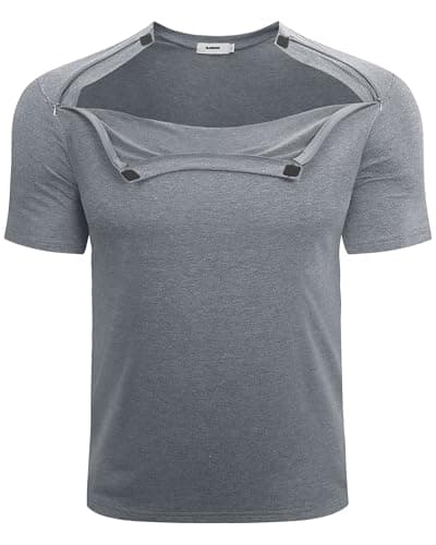 AJOHC Chemo Port Recovery Shirt for Men & Women|2-Side Zippers with Assist for Easy On/Off–Shoulder Surgery & Chemo Must-Have, Grey, Small