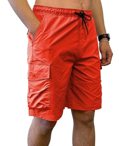 Southpole Men's Tech Woven Nylon Cargo Shorts, Quick Dry, Lightweight, Adjustable Waist, Orange, X-Large