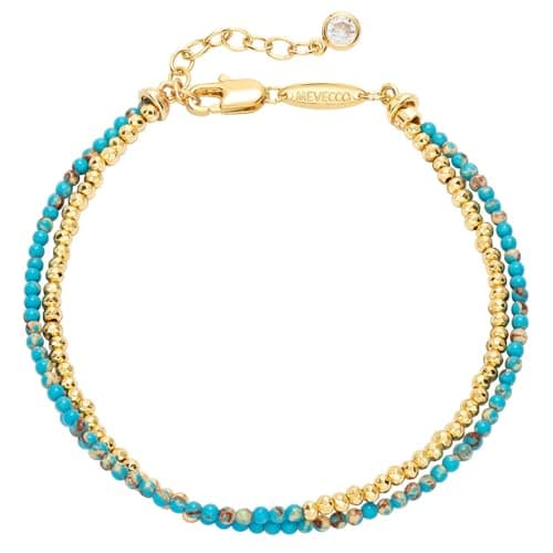 MEVECCO Mottled Aqua Bead Bracelet for Women, Double Strand Round Beads